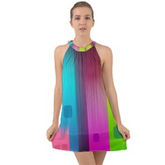 Abstract Background Colorful Halter Tie Back Chiffon Dress by Pakrebo