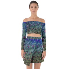 Peacock Feathers Colorful Feather Off Shoulder Top With Skirt Set by Pakrebo