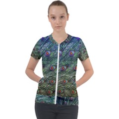 Peacock Feathers Colorful Feather Short Sleeve Zip Up Jacket