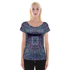 Pattern Fire Purple Repeating Cap Sleeve Top by Pakrebo