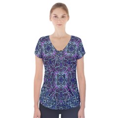 Pattern Fire Purple Repeating Short Sleeve Front Detail Top by Pakrebo