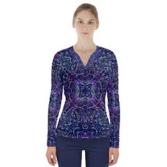 Pattern Fire Purple Repeating V-neck Long Sleeve Top by Pakrebo