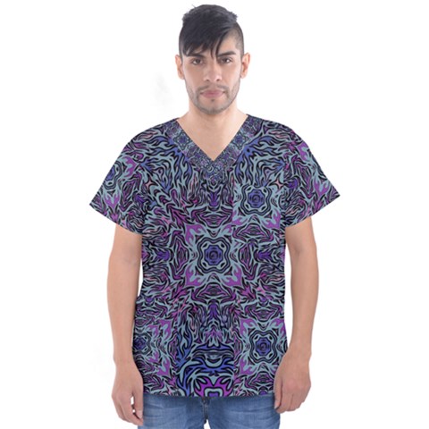 Pattern Fire Purple Repeating Men s V-neck Scrub Top by Pakrebo