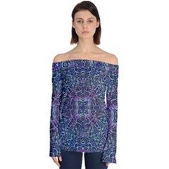 Pattern Fire Purple Repeating Off Shoulder Long Sleeve Top by Pakrebo