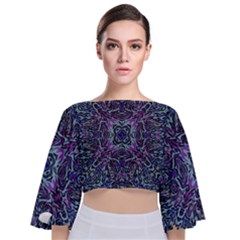 Pattern Fire Purple Repeating Tie Back Butterfly Sleeve Chiffon Top by Pakrebo