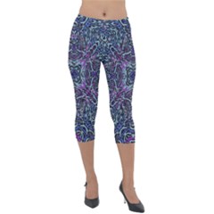 Pattern Fire Purple Repeating Lightweight Velour Capri Leggings  by Pakrebo