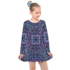 Pattern Fire Purple Repeating Kids  Long Sleeve Dress by Pakrebo