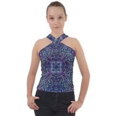 Pattern Fire Purple Repeating Cross Neck Velour Top