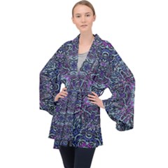 Pattern Fire Purple Repeating Velvet Kimono Robe by Pakrebo