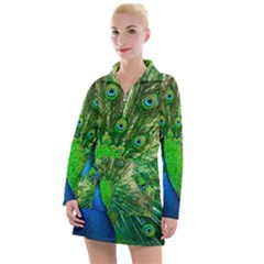 Peacock Peafowl Pattern Plumage Women s Long Sleeve Casual Dress