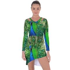 Peacock Peafowl Pattern Plumage Asymmetric Cut-out Shift Dress