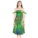 Peacock Peafowl Pattern Plumage Shoulder Tie Bardot Midi Dress View1