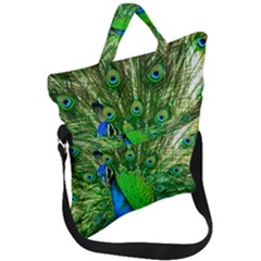 Peacock Peafowl Pattern Plumage Fold Over Handle Tote Bag by Pakrebo