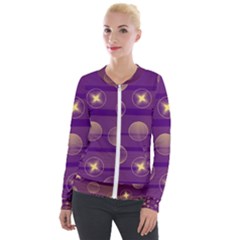 Background Purple Lines Decorative Velour Zip Up Jacket