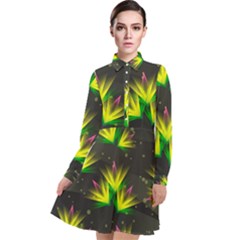 Background Floral Abstract Lines Long Sleeve Chiffon Shirt Dress