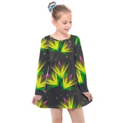 Background Floral Abstract Lines Kids  Long Sleeve Dress by Pakrebo