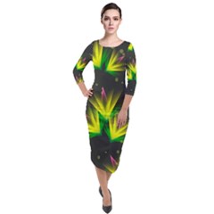 Background Floral Abstract Lines Quarter Sleeve Midi Velour Bodycon Dress by Pakrebo