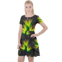 Background Floral Abstract Lines Cap Sleeve Velour Dress  View1