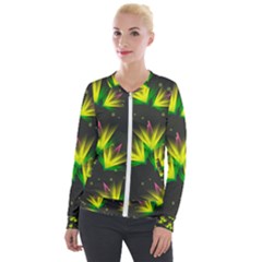 Background Floral Abstract Lines Velour Zip Up Jacket