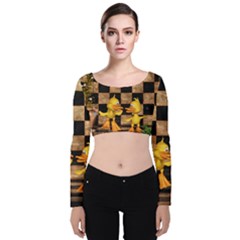 Cute Little Ducks Velvet Long Sleeve Crop Top by FantasyWorld7