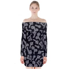 Joshua Tree Black And White Long Sleeve Off Shoulder Dress