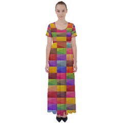 Abstract Background Geometric High Waist Short Sleeve Maxi Dress