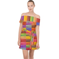 Abstract Background Geometric Off Shoulder Chiffon Dress