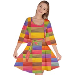 Abstract Background Geometric Velour Kimono Dress