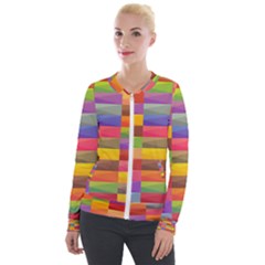 Abstract Background Geometric Velour Zip Up Jacket