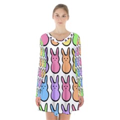 Rainbow Bunny Candy Long Sleeve Velvet V-neck Dress by BrightDayDesigns