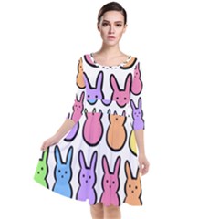 Rainbow Bunny Candy Quarter Sleeve Waist Band Dress by BrightDayDesigns