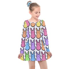 Rainbow Bunny Candy Kids  Long Sleeve Dress