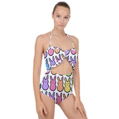 Rainbow Bunny Candy Scallop Top Cut Out Swimsuit by BrightDayDesigns