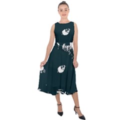 Cat Nature Design Animal Skin Black Midi Tie-back Chiffon Dress