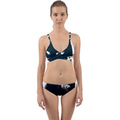 Cat Nature Design Animal Skin Black Wrap Around Bikini Set