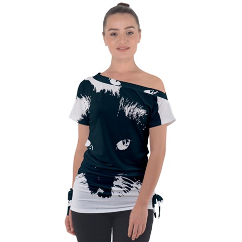 Cat Nature Design Animal Skin Black Tie-up Tee by HermanTelo