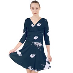 Cat Nature Design Animal Skin Black Quarter Sleeve Front Wrap Dress