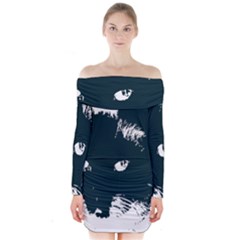 Cat Nature Design Animal Skin Black Long Sleeve Off Shoulder Dress