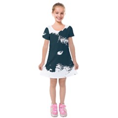 Cat Nature Design Animal Skin Black Kids  Short Sleeve Velvet Dress