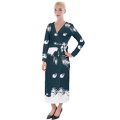 Cat Nature Design Animal Skin Black Velvet Maxi Wrap Dress