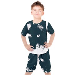 Cat Nature Design Animal Skin Black Kids  Tee And Shorts Set