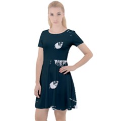 Cat Nature Design Animal Skin Black Cap Sleeve Velour Dress 