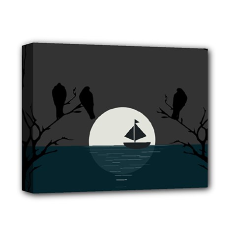 Birds Moon Moonlight Tree Animal Deluxe Canvas 14  X 11  (stretched)