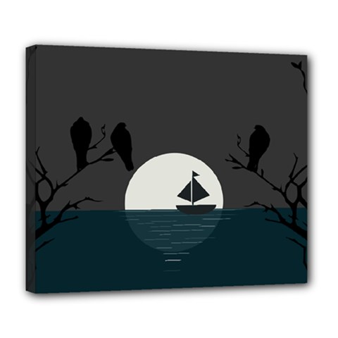 Birds Moon Moonlight Tree Animal Deluxe Canvas 24  X 20  (stretched) by HermanTelo