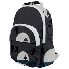 Birds Moon Moonlight Tree Animal Rounded Multi Pocket Backpack