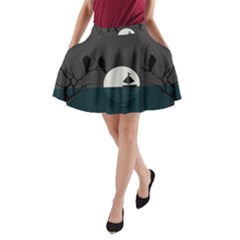 Birds Moon Moonlight Tree Animal A-line Pocket Skirt by HermanTelo