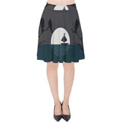 Birds Moon Moonlight Tree Animal Velvet High Waist Skirt by HermanTelo