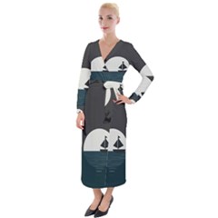 Birds Moon Moonlight Tree Animal Velvet Maxi Wrap Dress by HermanTelo