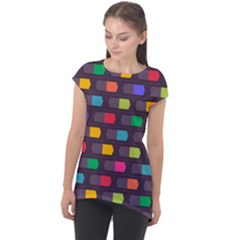 Background Colorful Geometric Cap Sleeve High Low Top