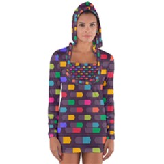 Background Colorful Geometric Long Sleeve Hooded T-shirt